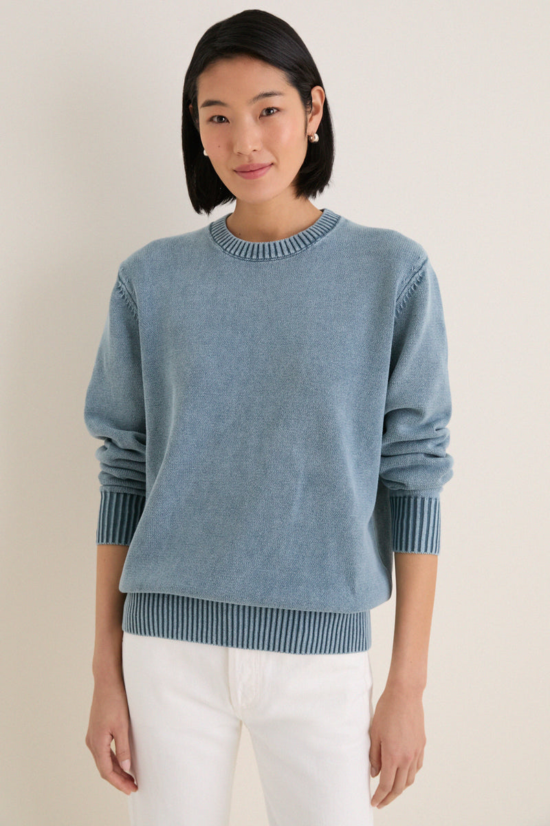 Blue Indigo Stone Washed Anne Crewneck Sweater