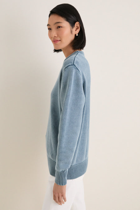 Blue Indigo Stone Washed Anne Crewneck Sweater