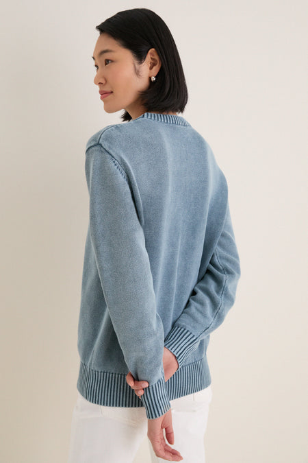 Blue Indigo Stone Washed Anne Crewneck Sweater