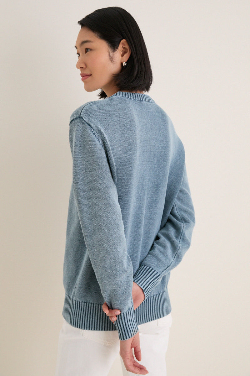Blue Indigo Stone Washed Anne Crewneck Sweater
