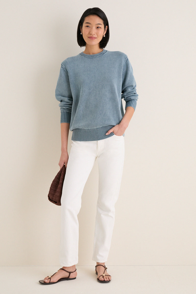 Blue Indigo Stone Washed Anne Crewneck Sweater
