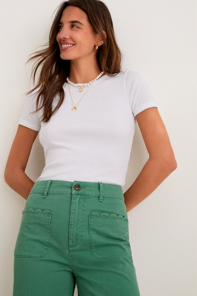 Green Chino Wide Leg Davis Pants