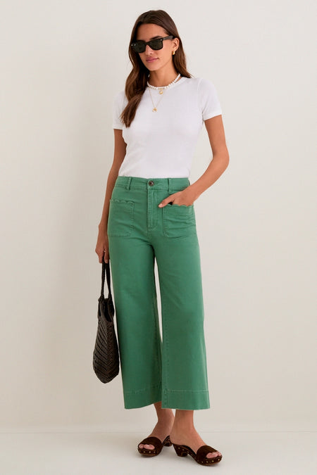 Green Chino Wide Leg Davis Pants