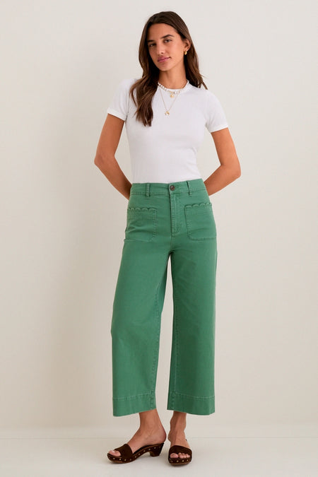 Green Chino Wide Leg Davis Pants