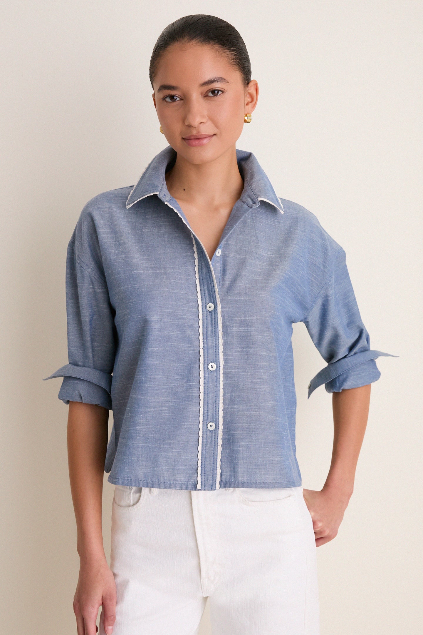Chambray Cropped Jasper Button Down