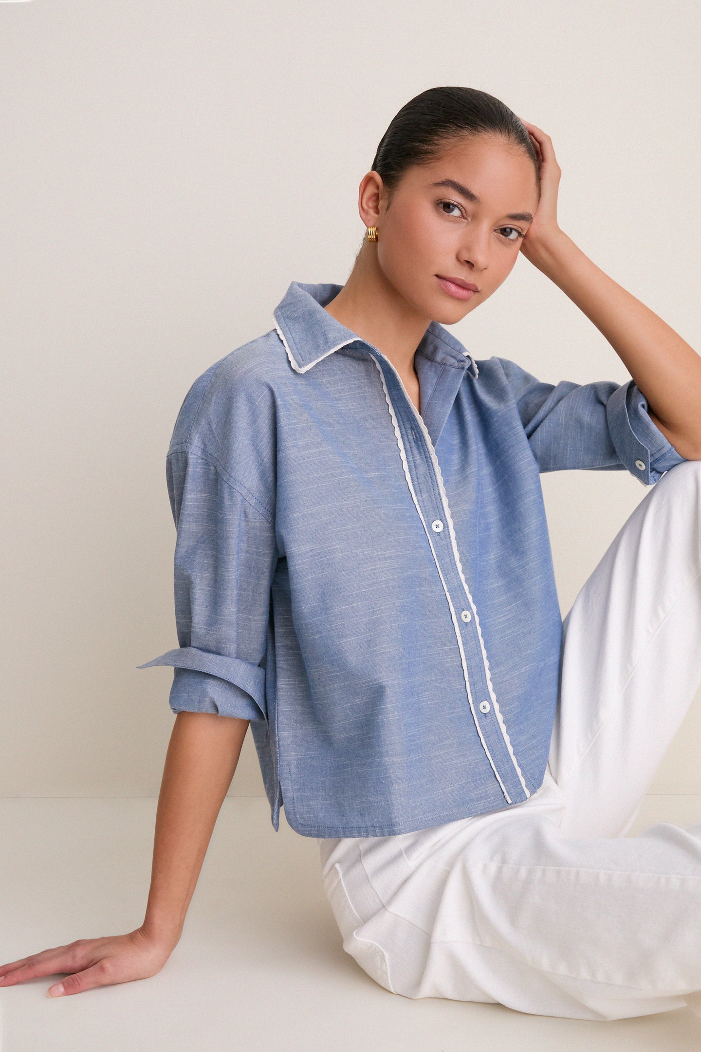 Chambray Cropped Jasper Button Down