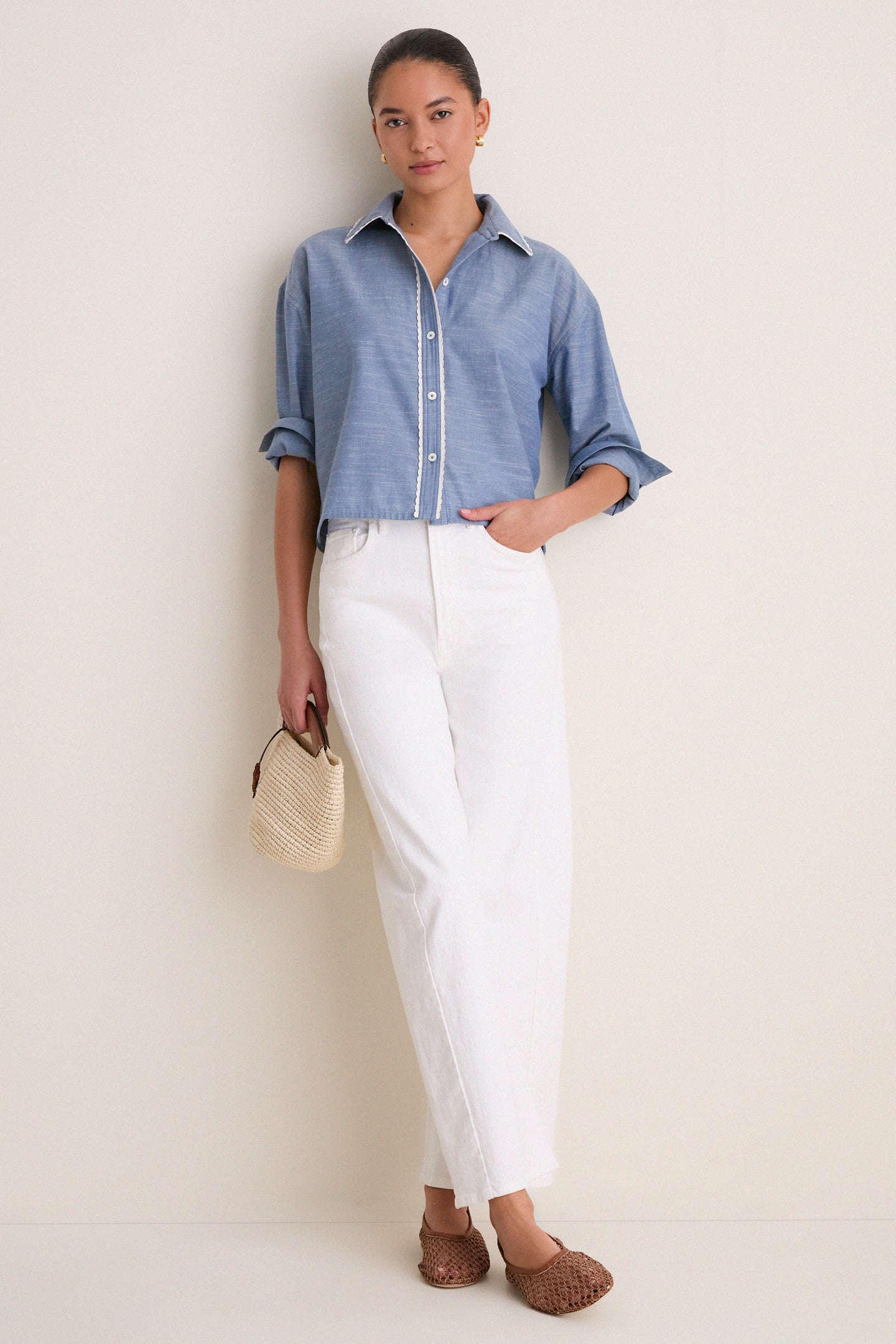 Chambray Cropped Jasper Button Down