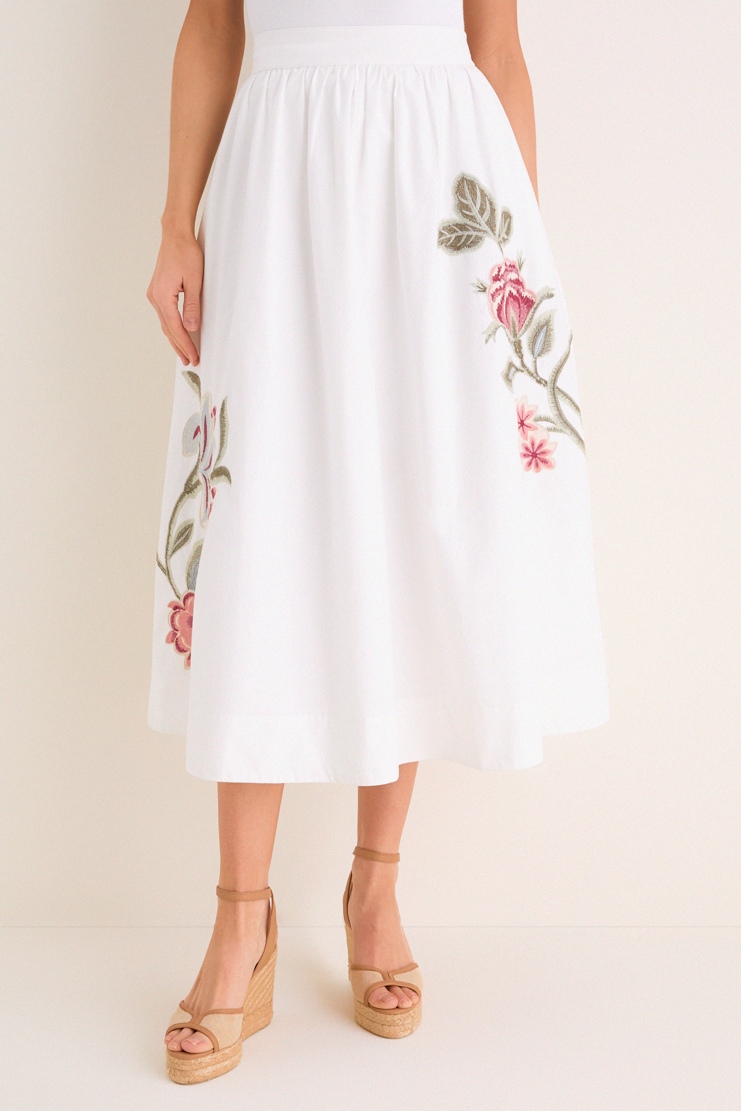 White Floral Embroidered Mirella Midi Skirt | Tuckernuck