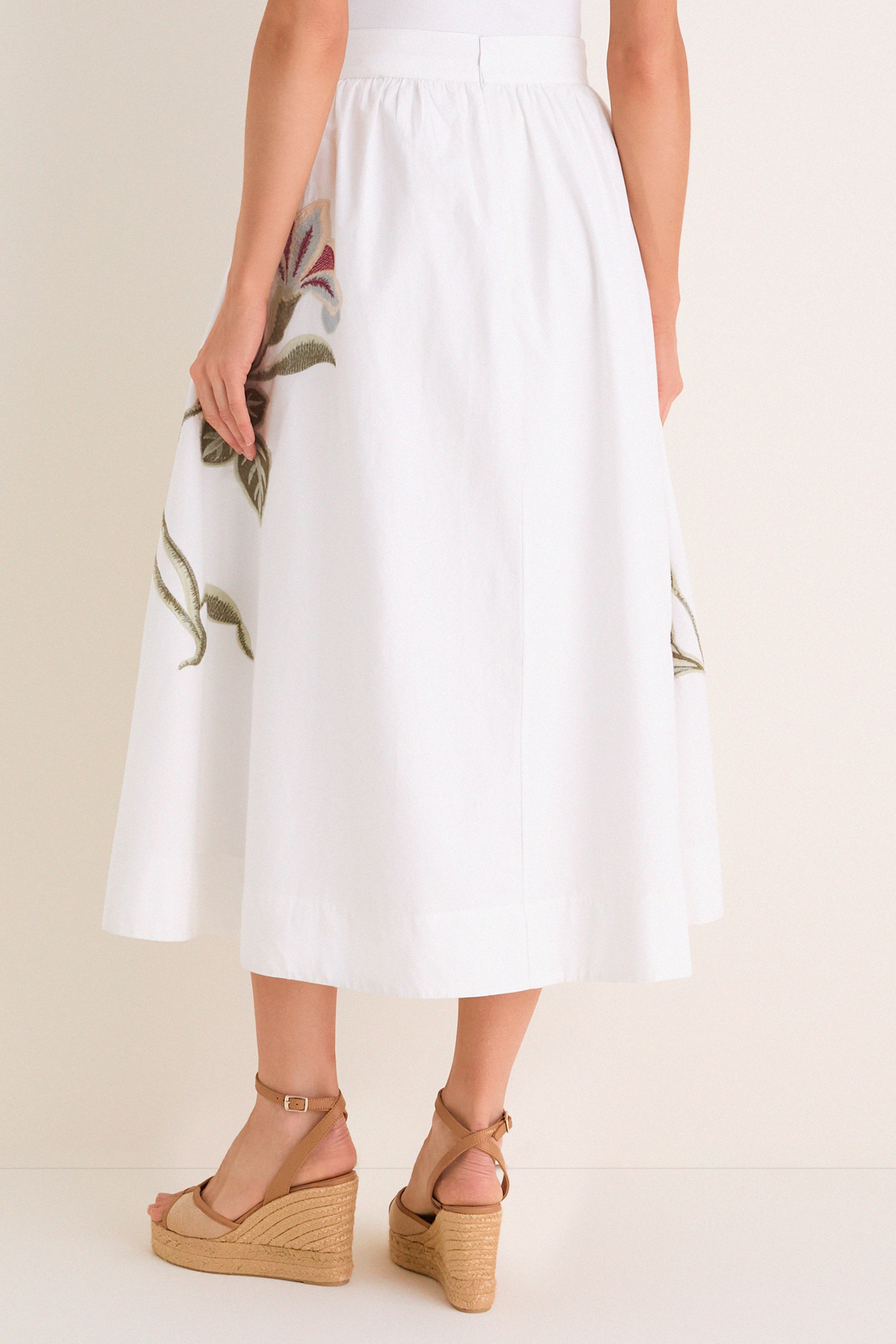 White Floral Embroidered Mirella Midi Skirt | Tuckernuck