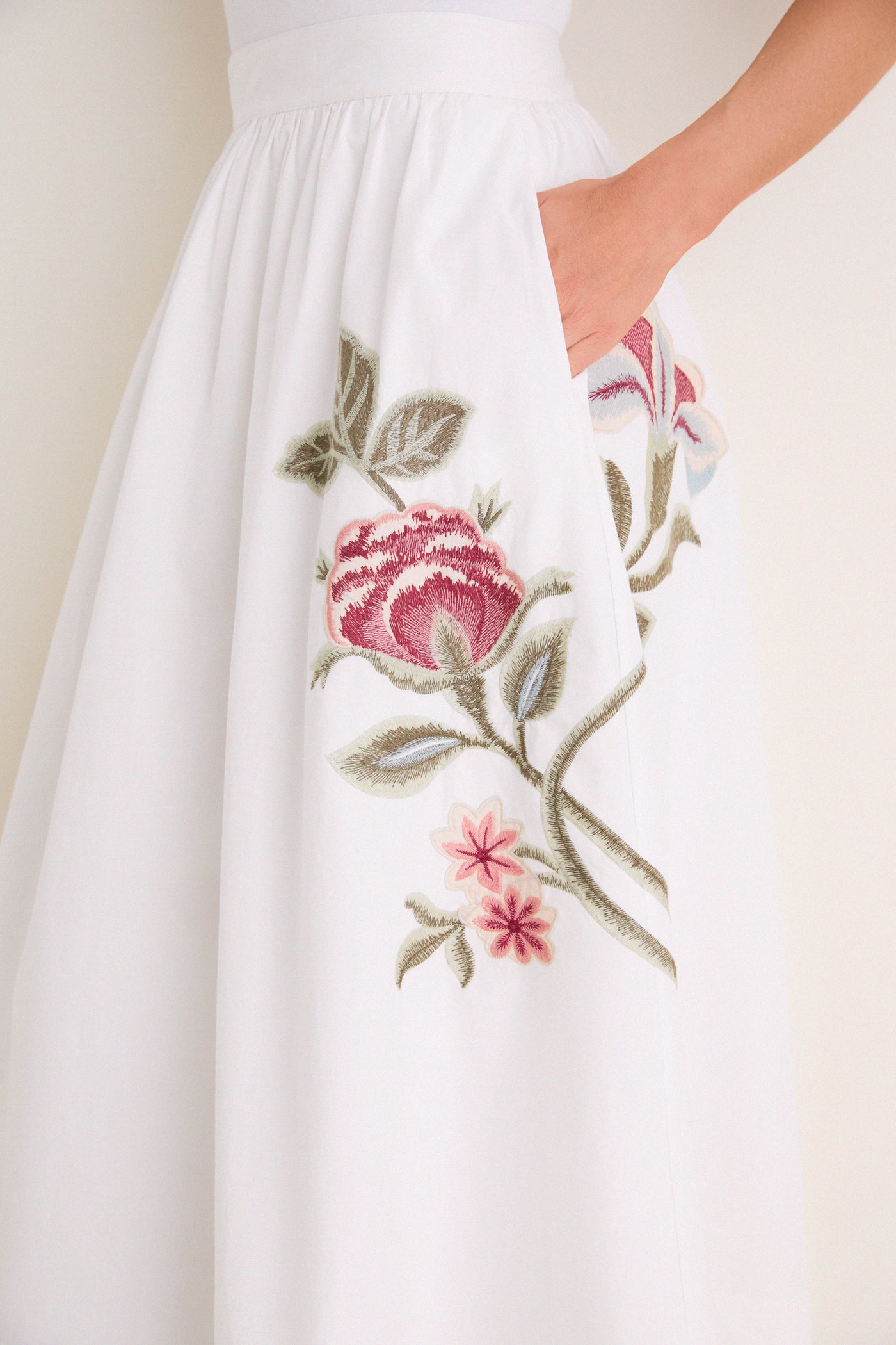 White Floral Embroidered Mirella Midi Skirt Tuckernuck White / 4