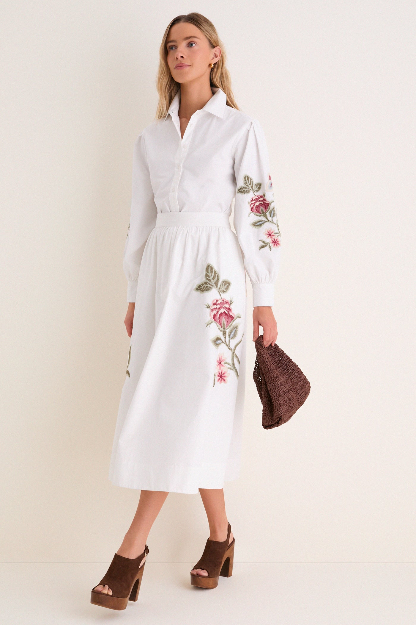 Tuckernuck White Floral Embroidered Mirella Midi Skirt White / 10