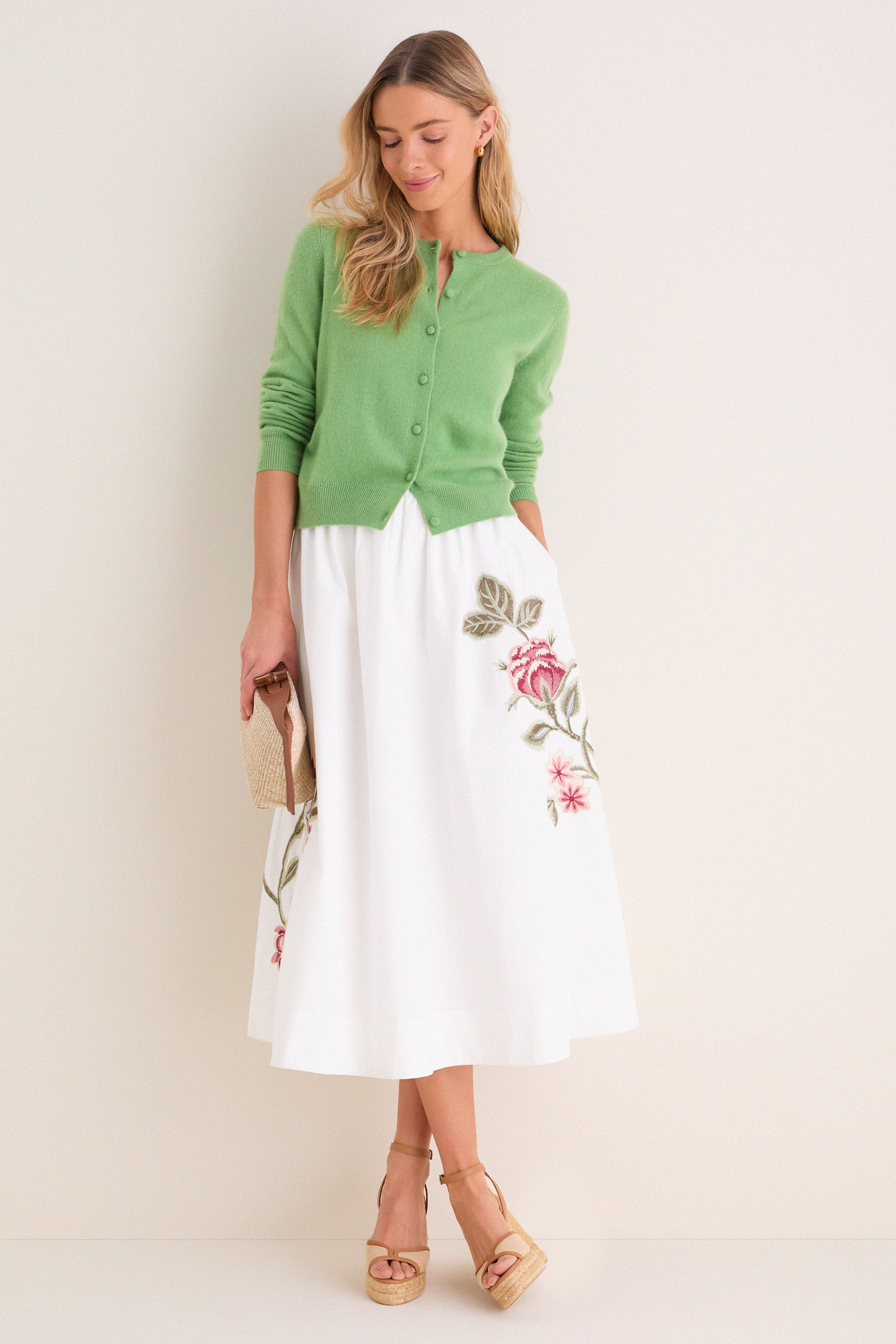 White Floral Embroidered Mirella Midi Skirt | Tuckernuck