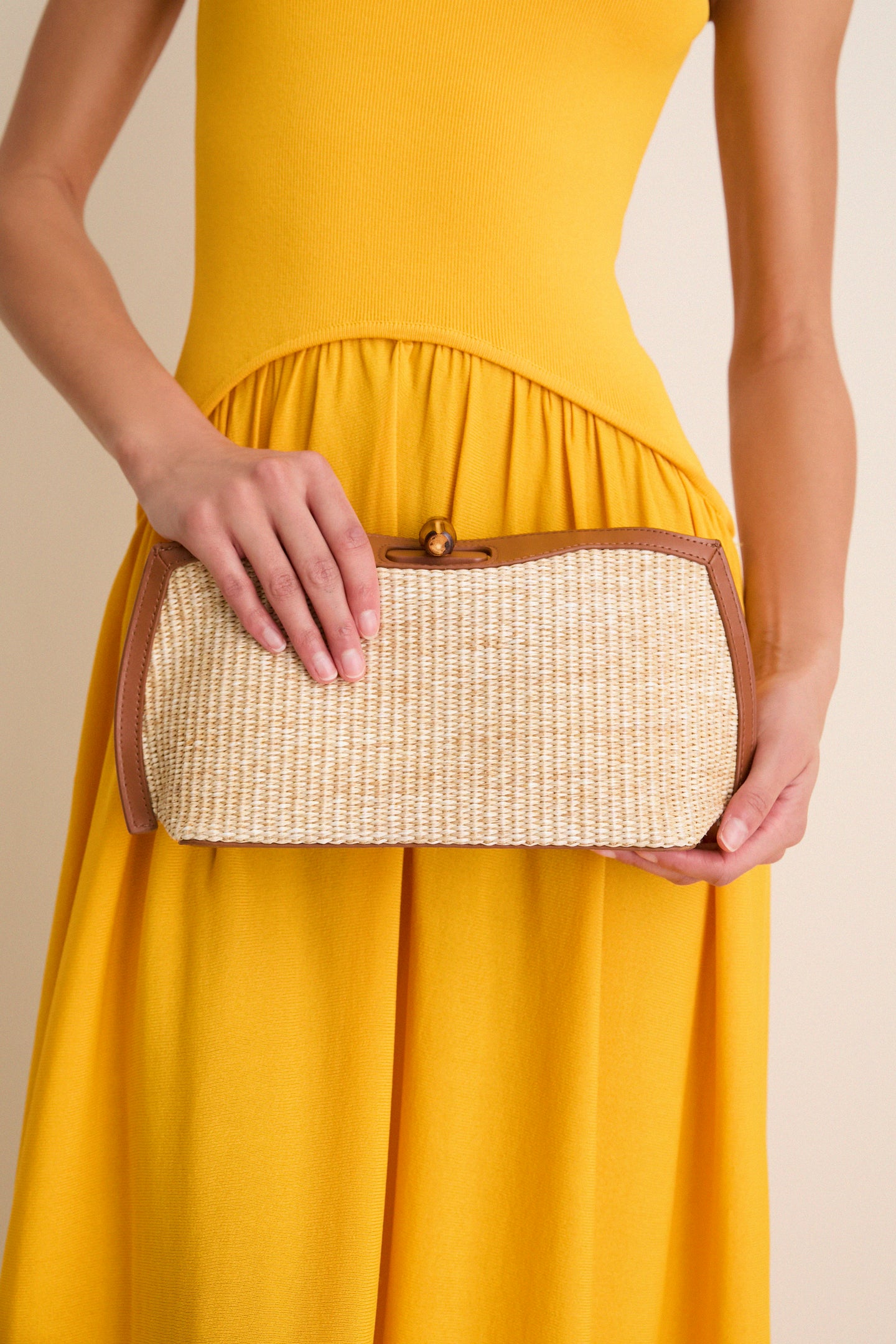 Cognac and Raffia Lock Clutch