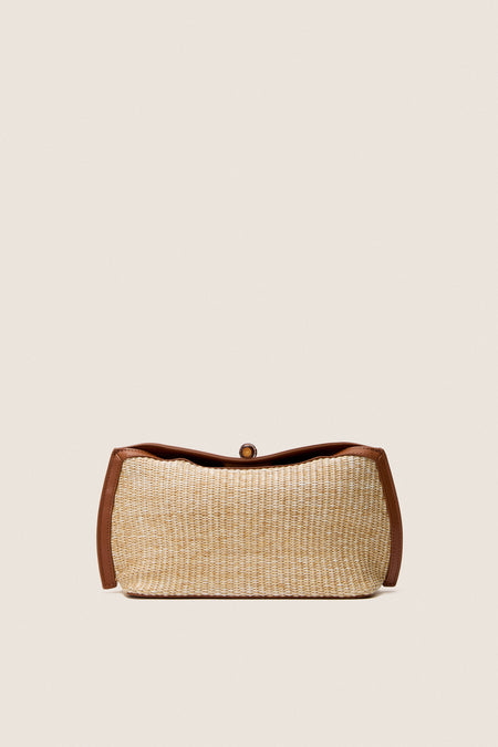 Cognac and Raffia Lock Clutch