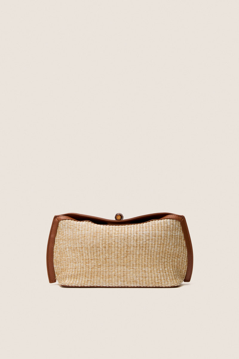 Cognac and Raffia Lock Clutch