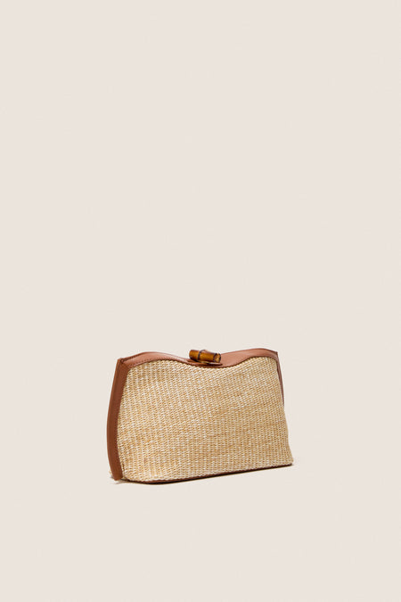Cognac and Raffia Lock Clutch