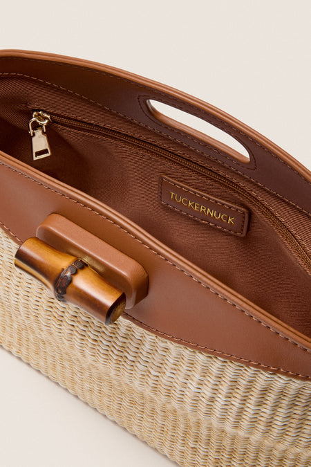 Cognac and Raffia Lock Clutch