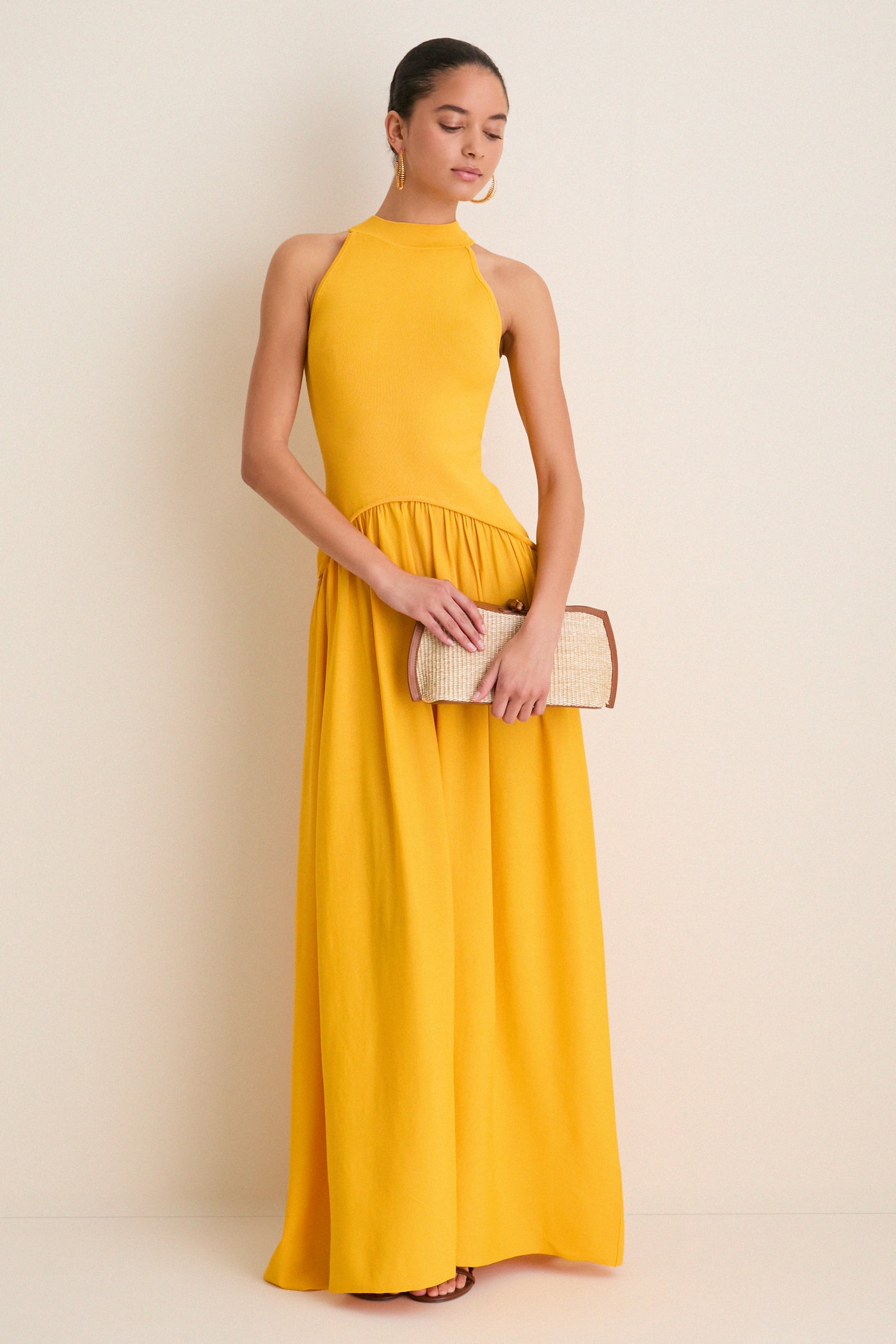 Cognac and Raffia Lock Clutch