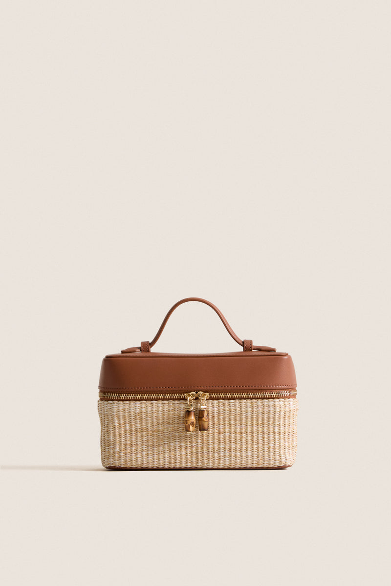 Cognac and Raffia Box Bag