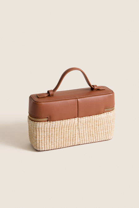 Cognac and Raffia Box Bag