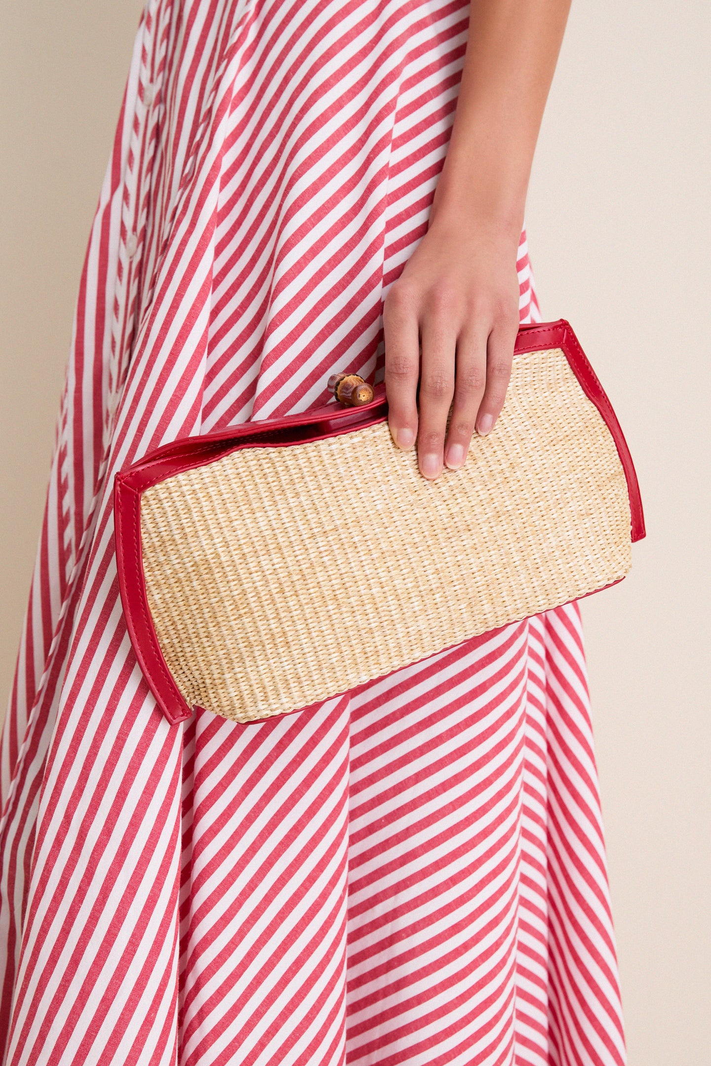 Cherry and Raffia Lock Clutch