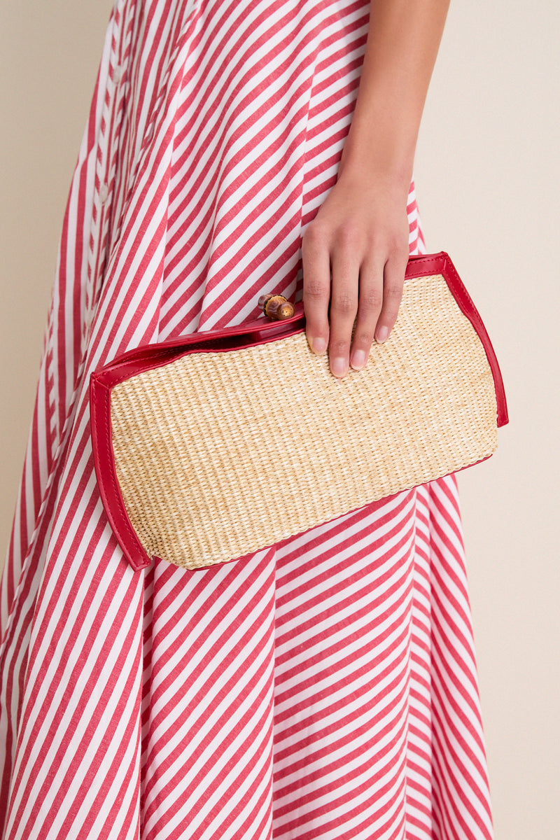 Cherry and Raffia Lock Clutch
