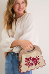 Red Floral Bermuda Wooden Handle Bag