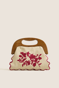 Red Floral Bermuda Wooden Handle Bag