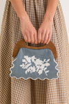 Chambray Floral Bermuda Wooden Handle Bag