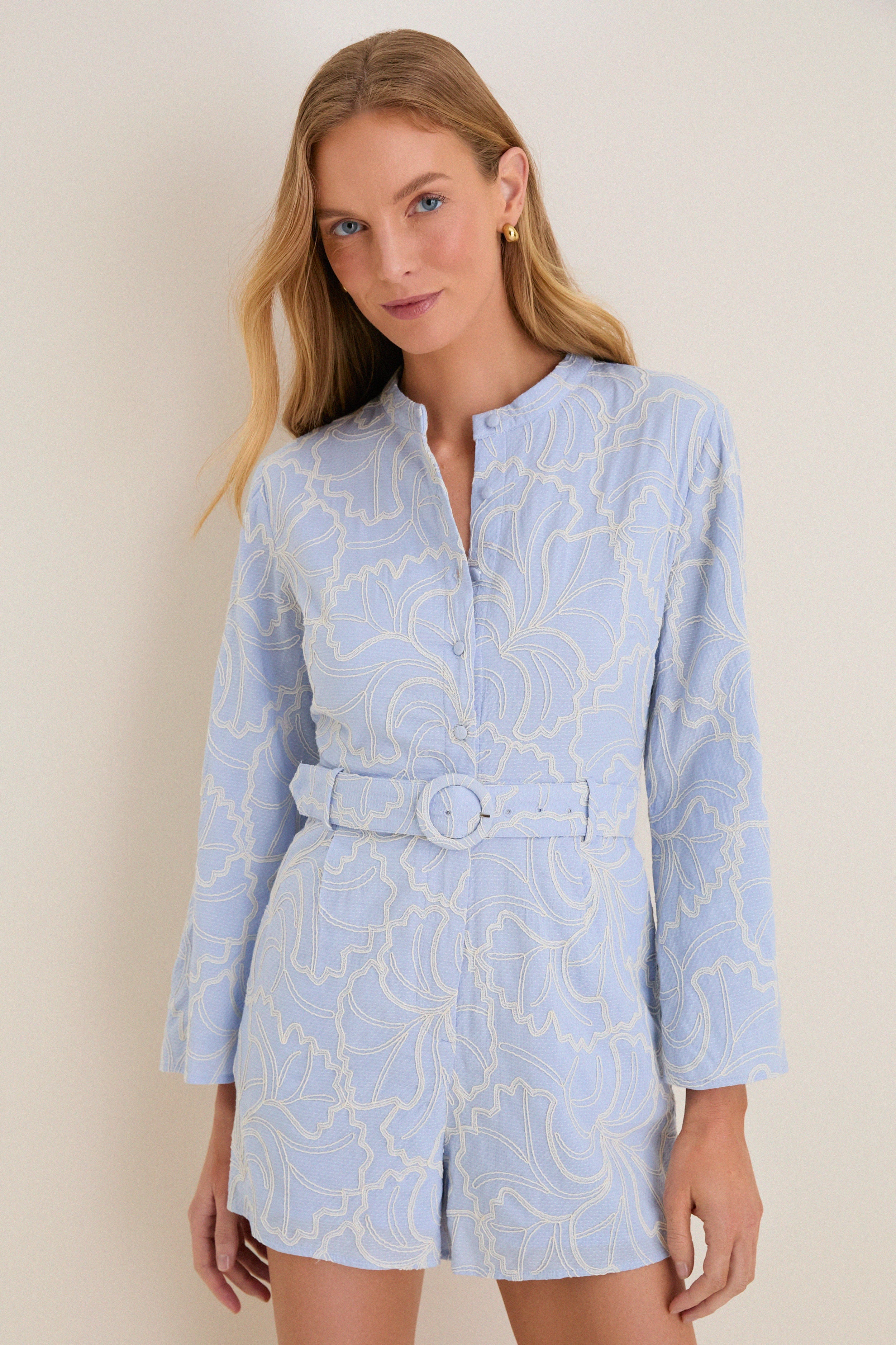 Blue Peony Embroidered Minny Romper