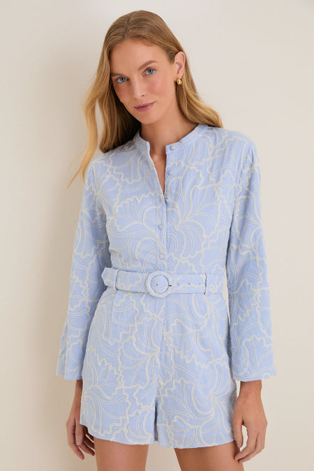 Blue Peony Embroidered Minny Romper