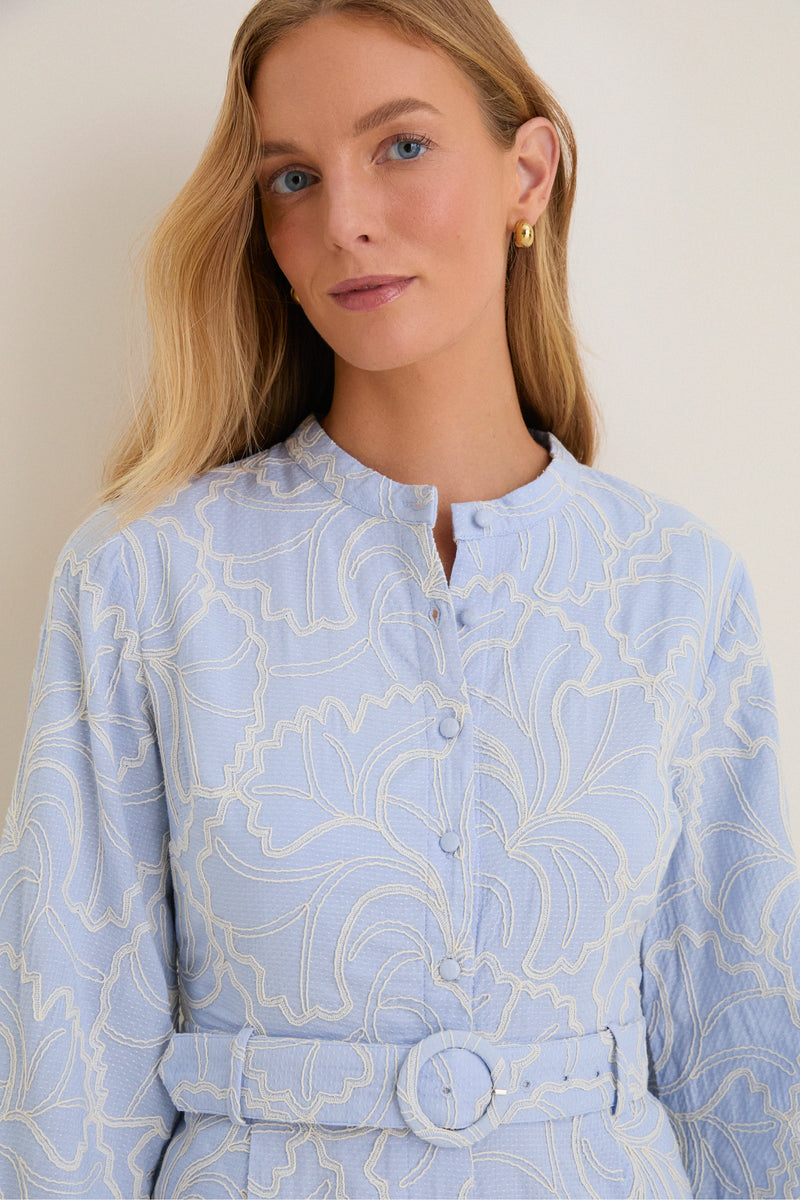 Blue Peony Embroidered Minny Romper