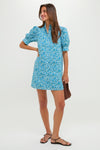 Blue Poppies Floral Ruffle Collar Louisa Mini Dress