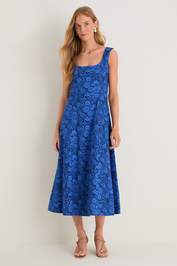 Hyacinth House Cobalt Blue Dahlia Floral Catie Dress Cobalt Blue Dahlia Floral / S