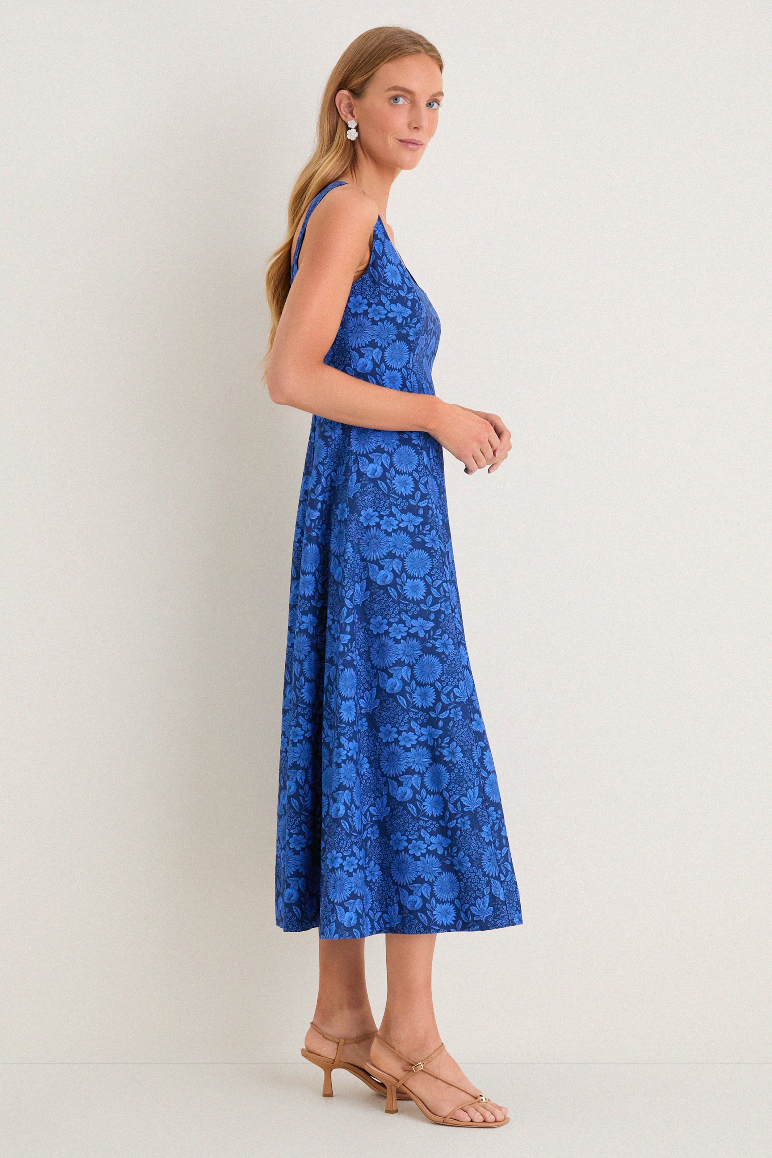 Cobalt Blue Dahlia Floral Catie Dress | Hyacinth House
