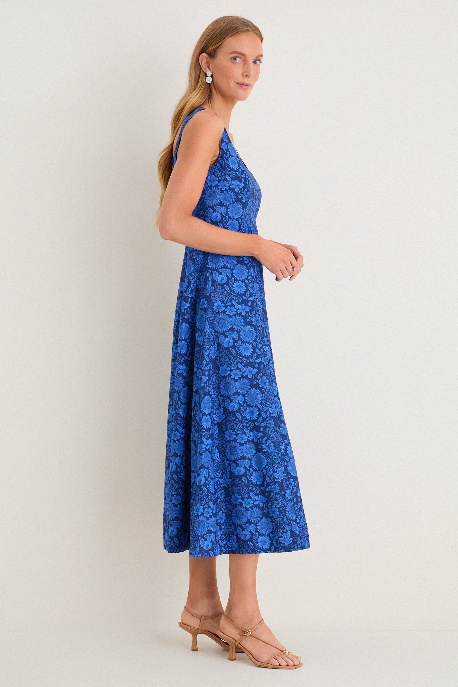 Hyacinth House Cobalt Blue Dahlia Floral Catie Dress Cobalt Blue Dahlia Floral / S