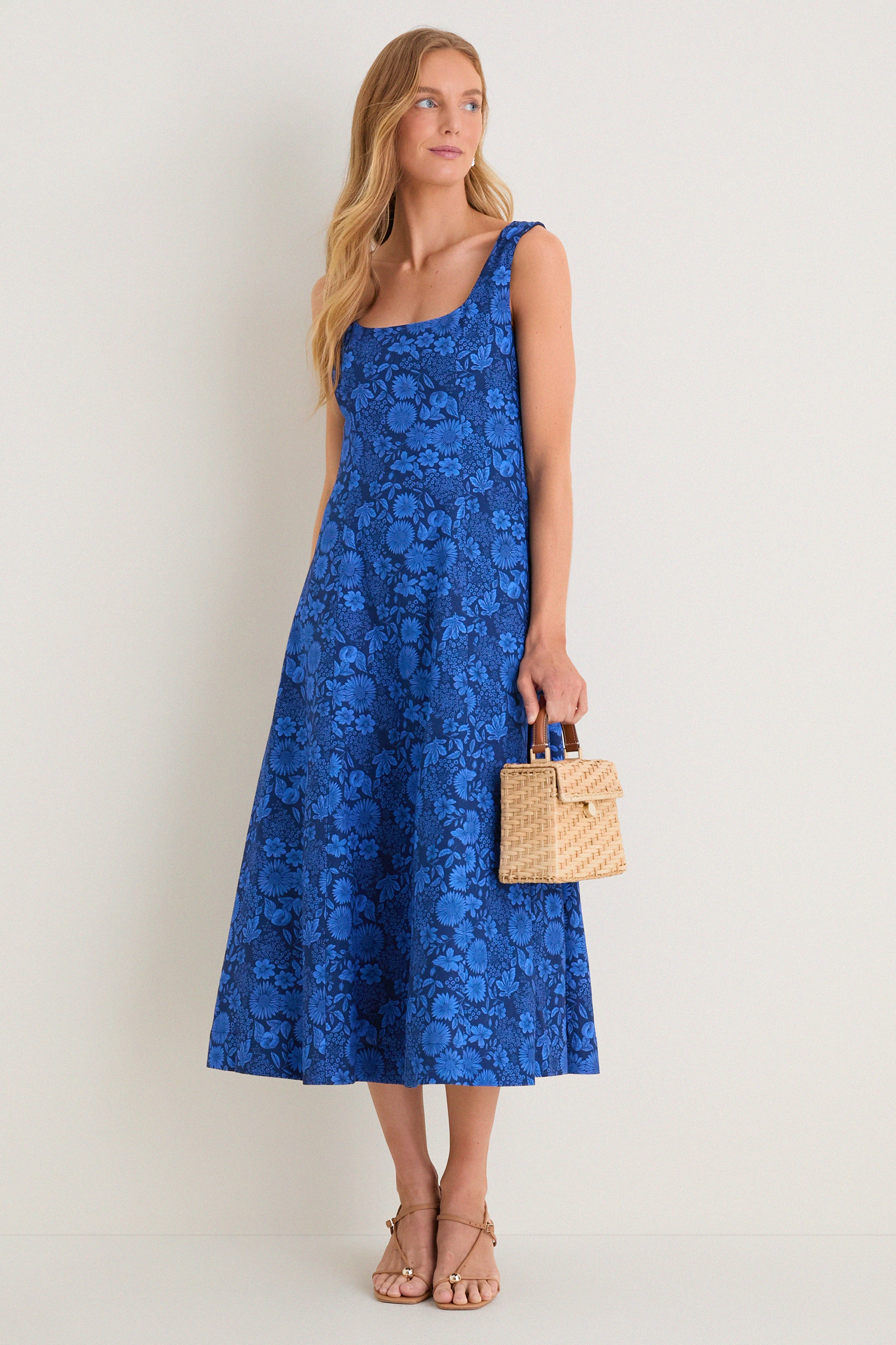 Cobalt Blue Dahlia Floral Catie Dress Hyacinth House Cobalt Blue Dahlia Floral / S
