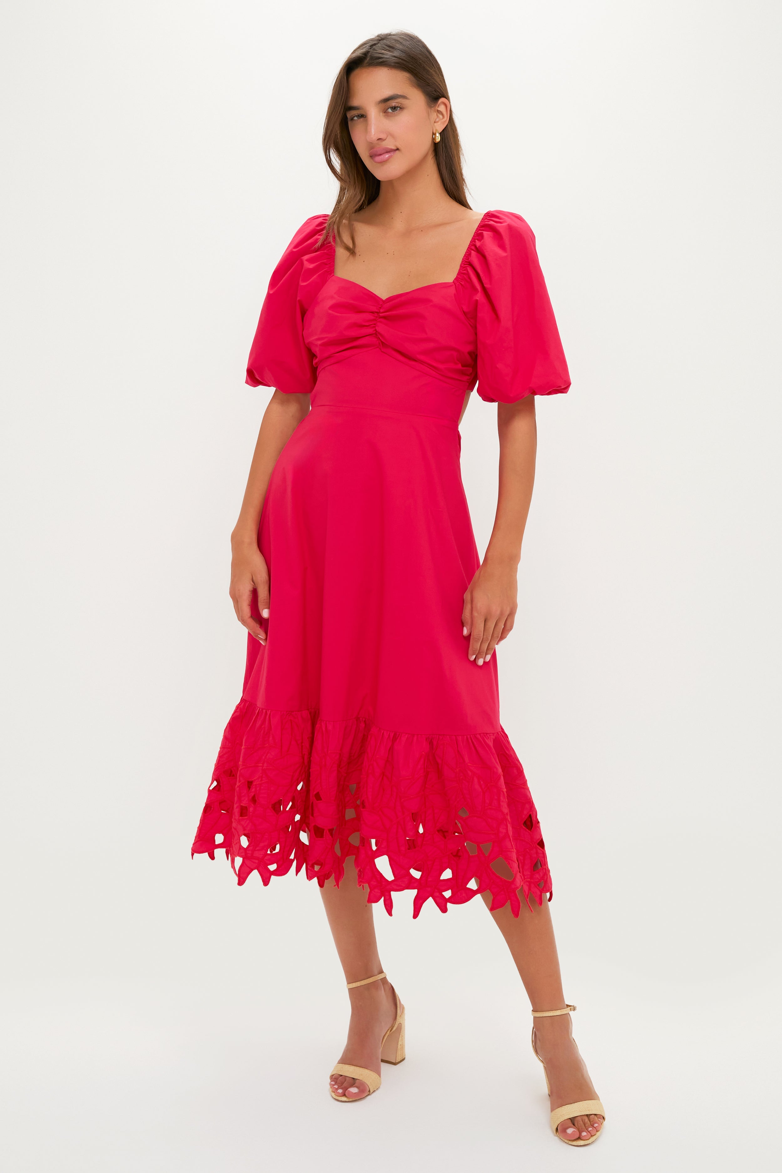Red Embroidered Seaport Midi Dress | Hyacinth House