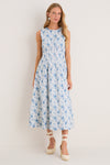 French Blue Floral Toile Christina Maxi Dress