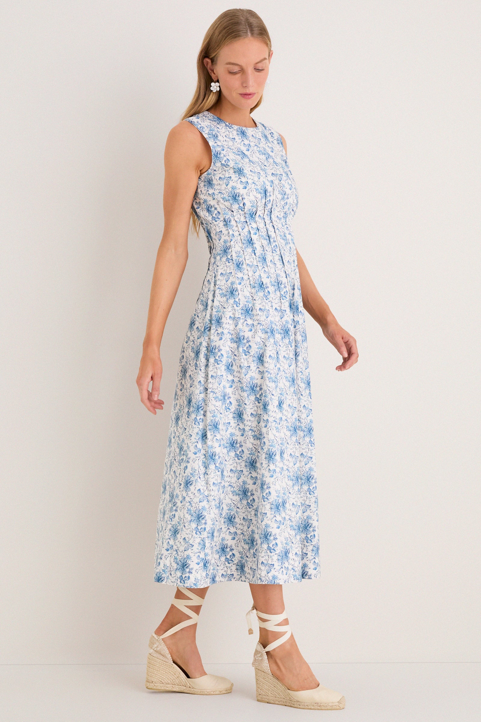 French Blue Floral Toile Christina Maxi Dress