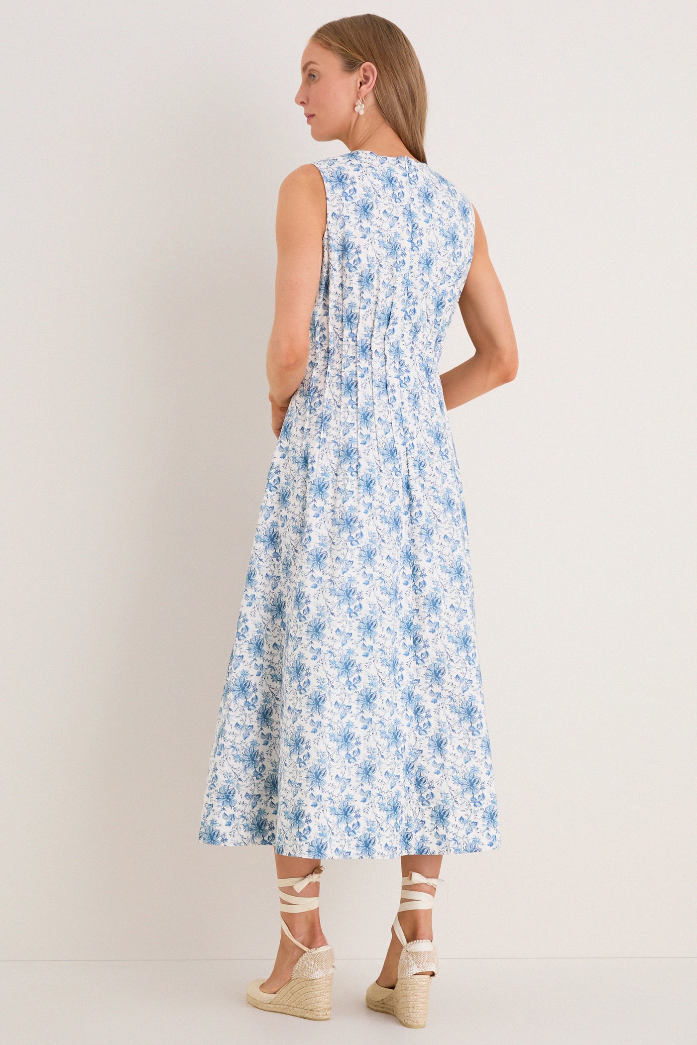 French Blue Floral Toile Christina Maxi Dress