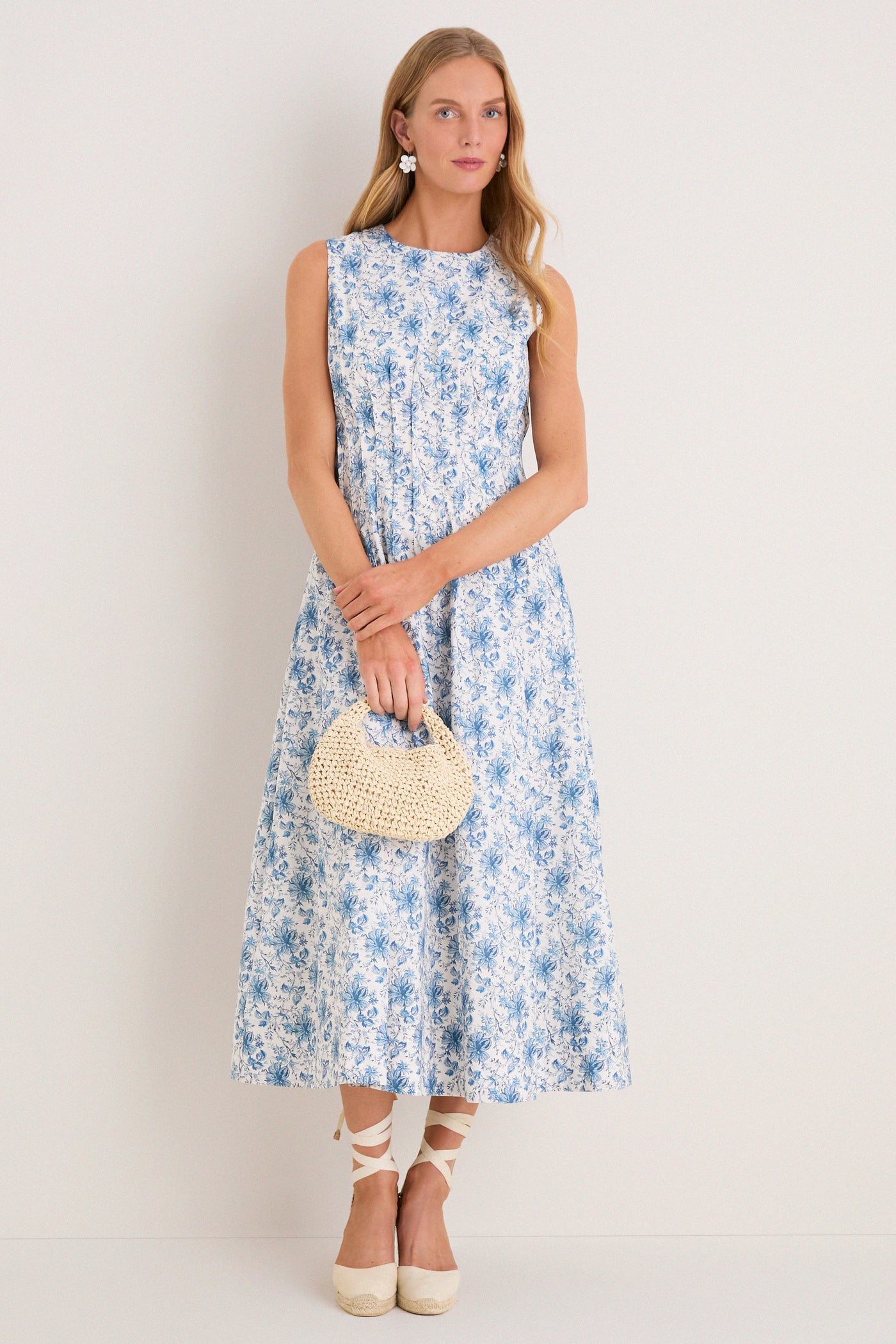 French Blue Floral Toile Christina Maxi Dress