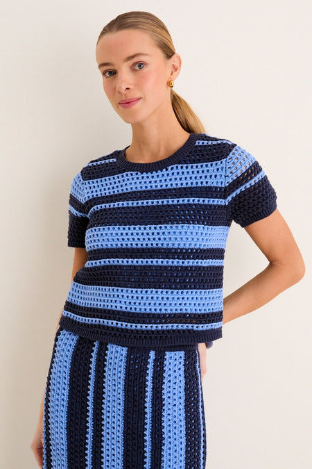 Navy & Baby Blue Striped Knit Ren Top