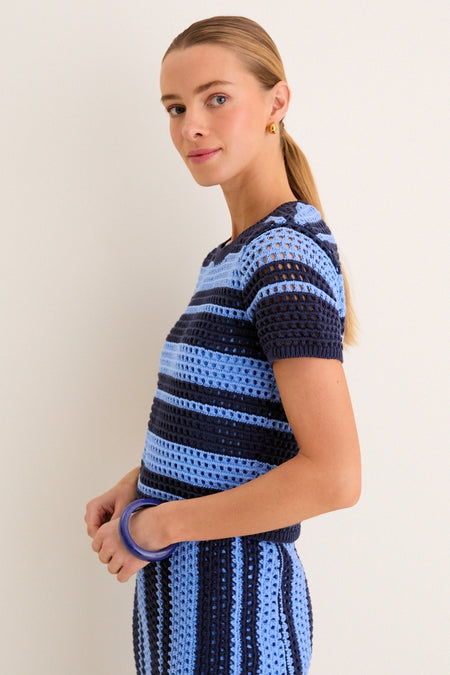 Navy & Baby Blue Striped Knit Ren Top