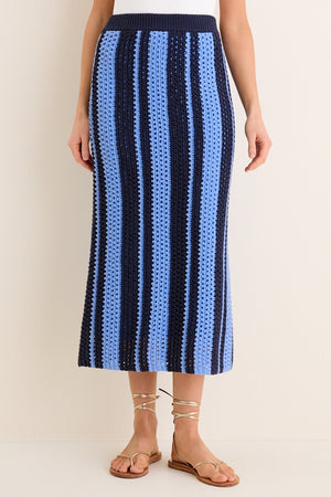 Navy & Baby Blue Striped Knit Ren Skirt
