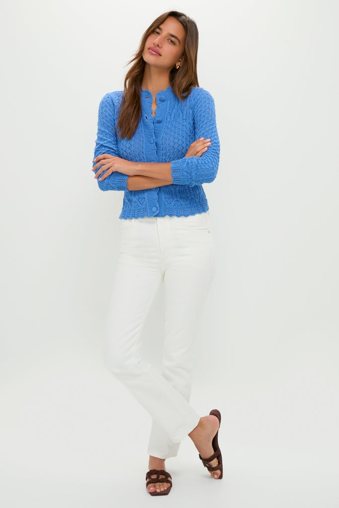 Cornflower Blue Pointelle Capucine Cardigan | Hyacinth House
