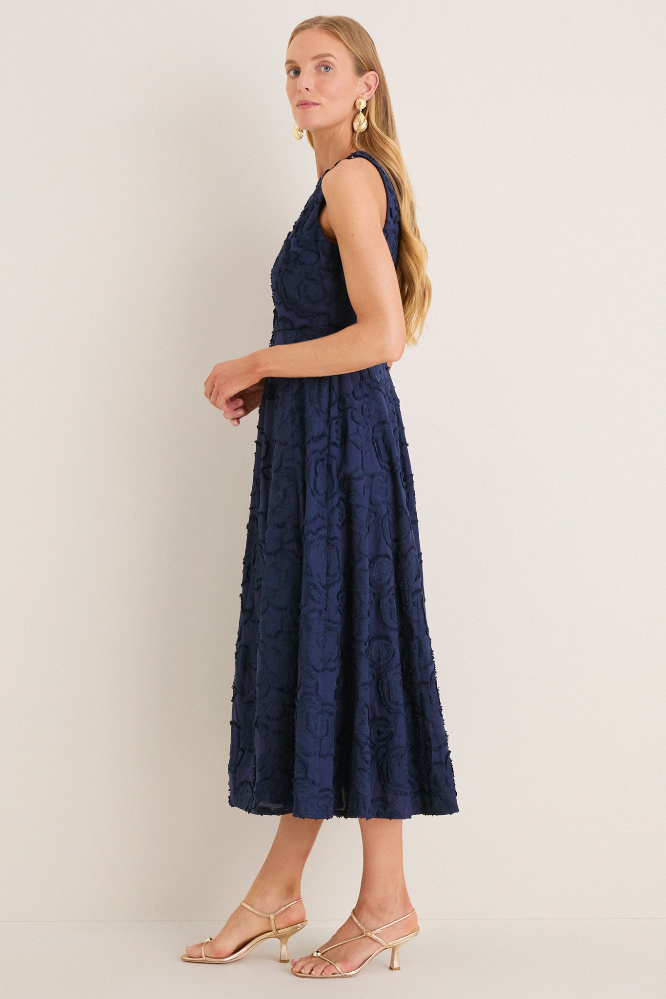 Navy Textured Rose Floral Melina Midi Dress