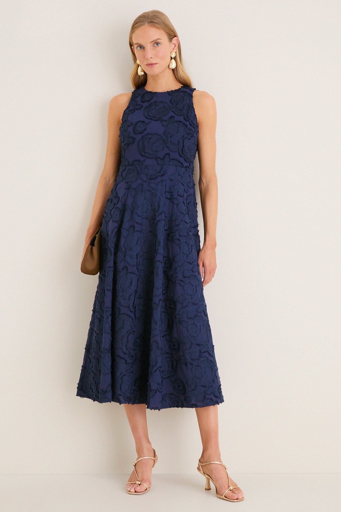 Navy Textured Rose Floral Melina Midi Dress