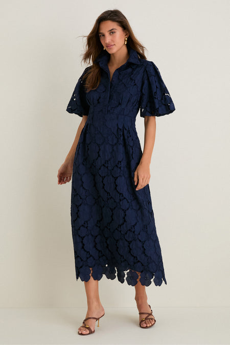 Navy Eyelet Delaney Dress
