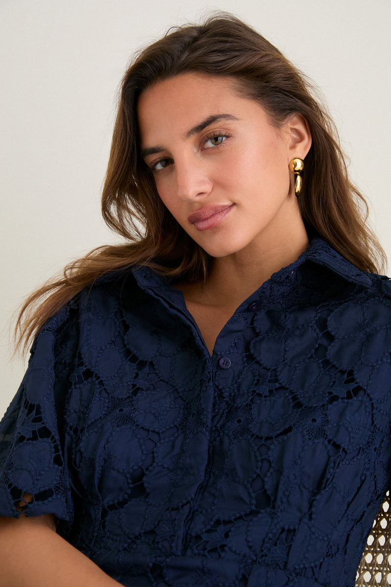 Navy Eyelet Delaney Dress